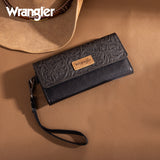 Wrangler Western Floral Tooled Tri-fold RFID Wallet/Wristlet - Black