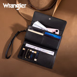 Wrangler Western Floral Tooled Tri-fold RFID Wallet/Wristlet - Black