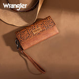 Wrangler Western Floral Tooled Tri-fold RFID Wallet/Wristlet - Brown