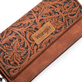 Wrangler Western Floral Tooled Tri-fold RFID Wallet/Wristlet - Brown