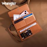 Wrangler Western Floral Tooled Tri-fold RFID Wallet/Wristlet - Brown