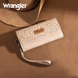 Wrangler Western Floral Tooled Tri-fold RFID Wallet/Wristlet - Tan