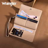 Wrangler Western Floral Tooled Tri-fold RFID Wallet/Wristlet - Tan