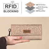 Wrangler Western Floral Tooled Tri-fold RFID Wallet/Wristlet - Tan