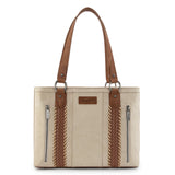 Wrangler Braided Whipstitch Zippered Tote - Beige