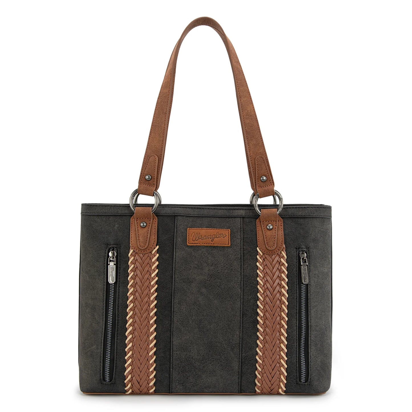 Wrangler Braided Whipstitch Zippered Tote - Black