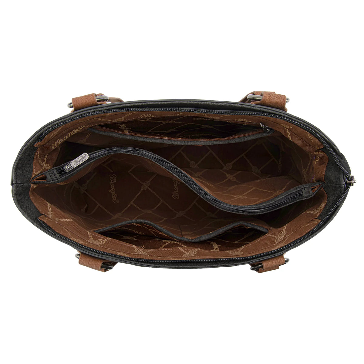 Wrangler Braided Whipstitch Zippered Tote - Black