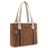 Wrangler Braided Whipstitch Zippered Tote - Brown