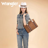 Wrangler Braided Whipstitch Zippered Tote - Brown