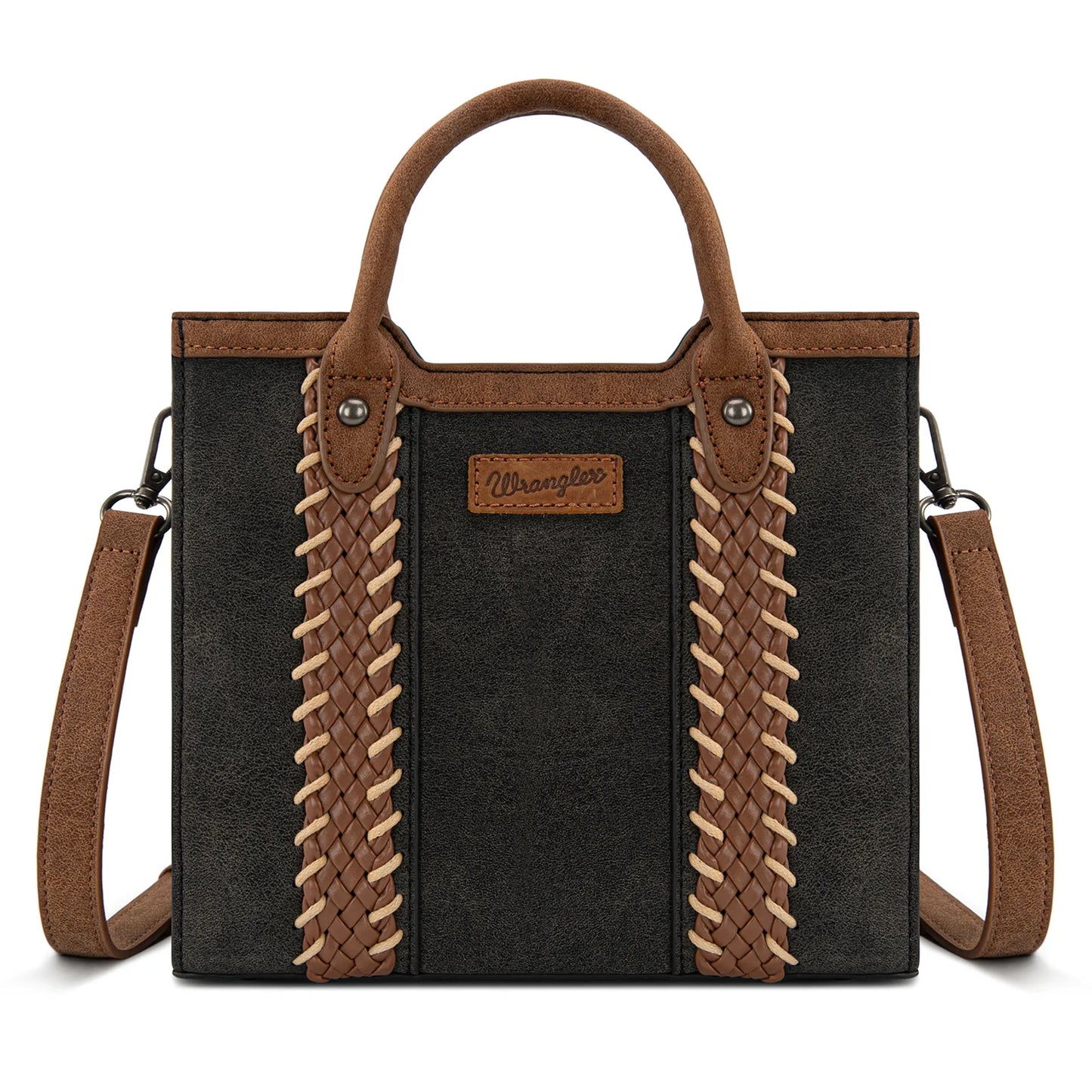 Wrangler Braided Whipstitch Top Handle Small Tote/Crossbody - Black