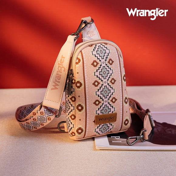 Wrangler Allover Aztec Dual Sided Print Crossbody Sling Chest Bag - Pink