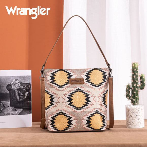 Wrangler Aztec Distressed Print Dual Sided Print Hobo Bag/Crossbody - Beige