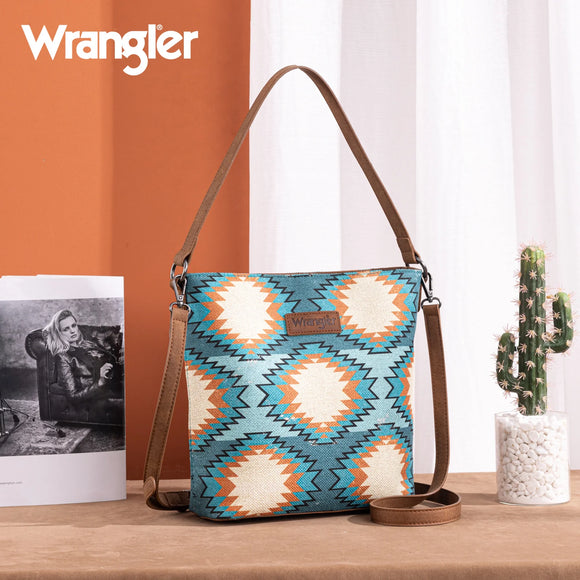 Wrangler Aztec Distressed Print Dual Sided Print Hobo Bag/Crossbody - Turquoise