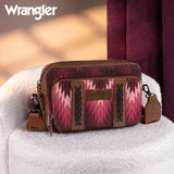 WRANGLER SOUTHWESTERN PATTERN DUAL SIDED PRINT CROSSBODY PURSE - DARK PINK