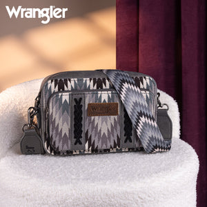 WRANGLER SOUTHWESTERN PATTERN DUAL SIDED PRINT CROSSBODY PURSE - Grey