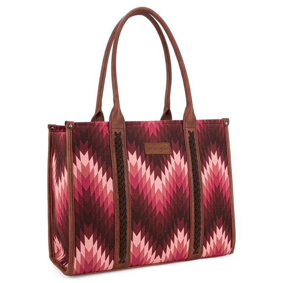 Wrangler Southwestern Pattern Dual Sided Print Concealed Carry Wide Tote - Dark Pink