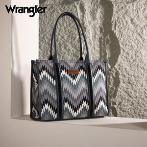 Wrangler Southwestern Pattern Dual Sided Print Concealed Carry Wide Tote - Grey