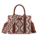 Wrangler Southwestern Pattern Dual Sided Print -Tote/Crossbody - BROWN