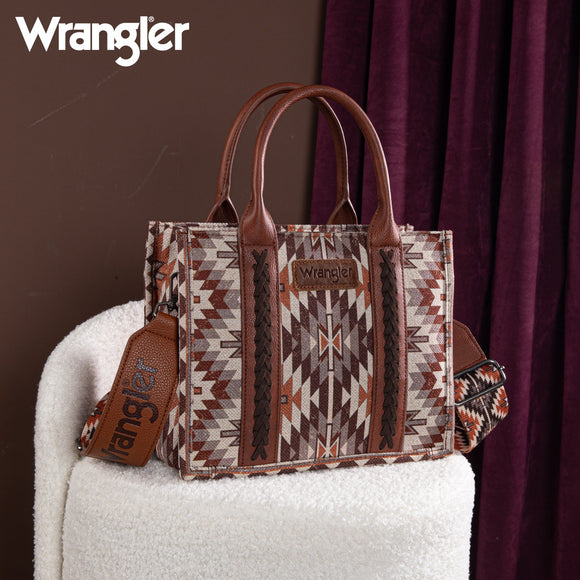 Wrangler Southwestern Pattern Dual Sided Print -Tote/Crossbody - BROWN