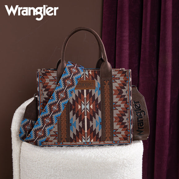 Wrangler Southwestern Pattern Dual Sided Print -Tote/Crossbody - COFFEE