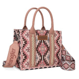 Wrangler Southwestern Pattern Dual Sided Print -Tote/Crossbody - DARK PINK