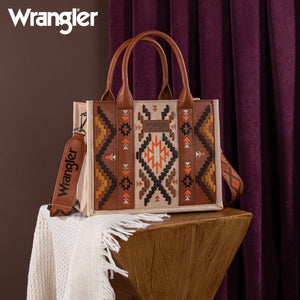 Wrangler Aztec Embroidered Mini Tote/Crossbody - BROWN