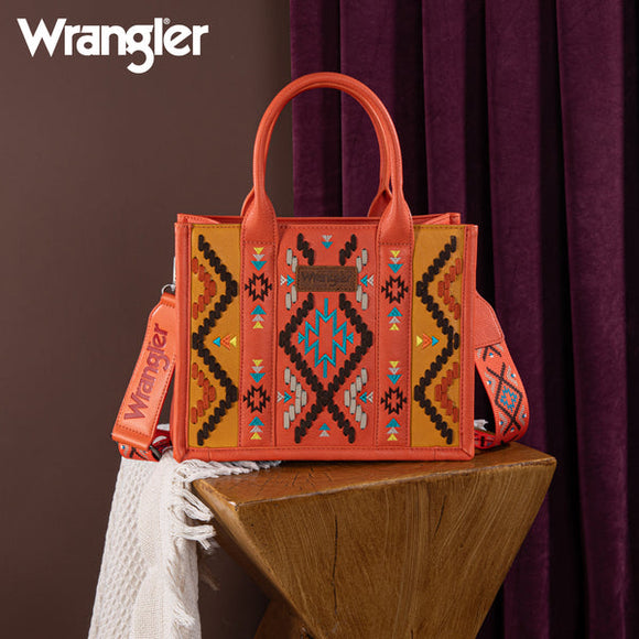 Wrangler Aztec Embroidered Mini Tote/Crossbody - ORANGE