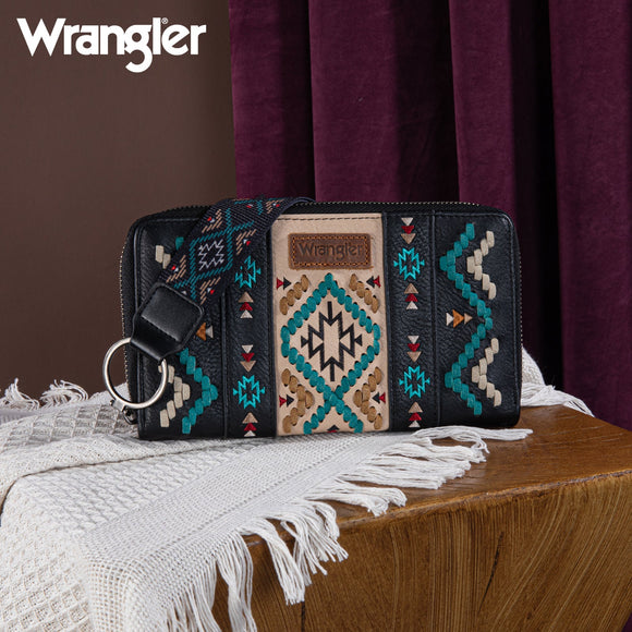 Wrangler Southwestern Embroidered Wallet - Black