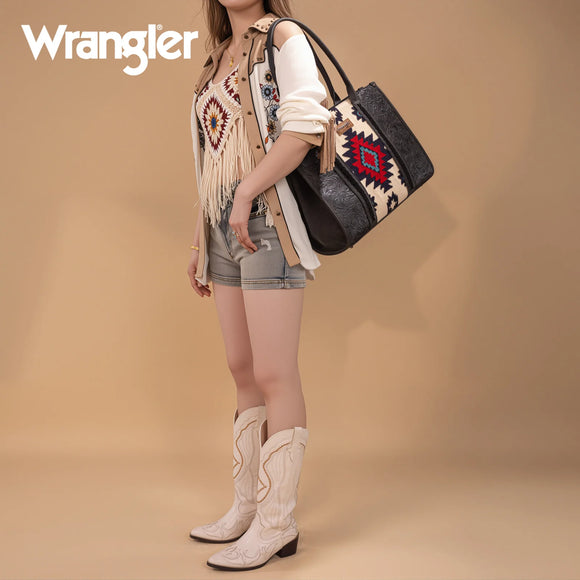 Wrangler Tooled Aztec Pattern Print Concealed Carry Large Tote - Black