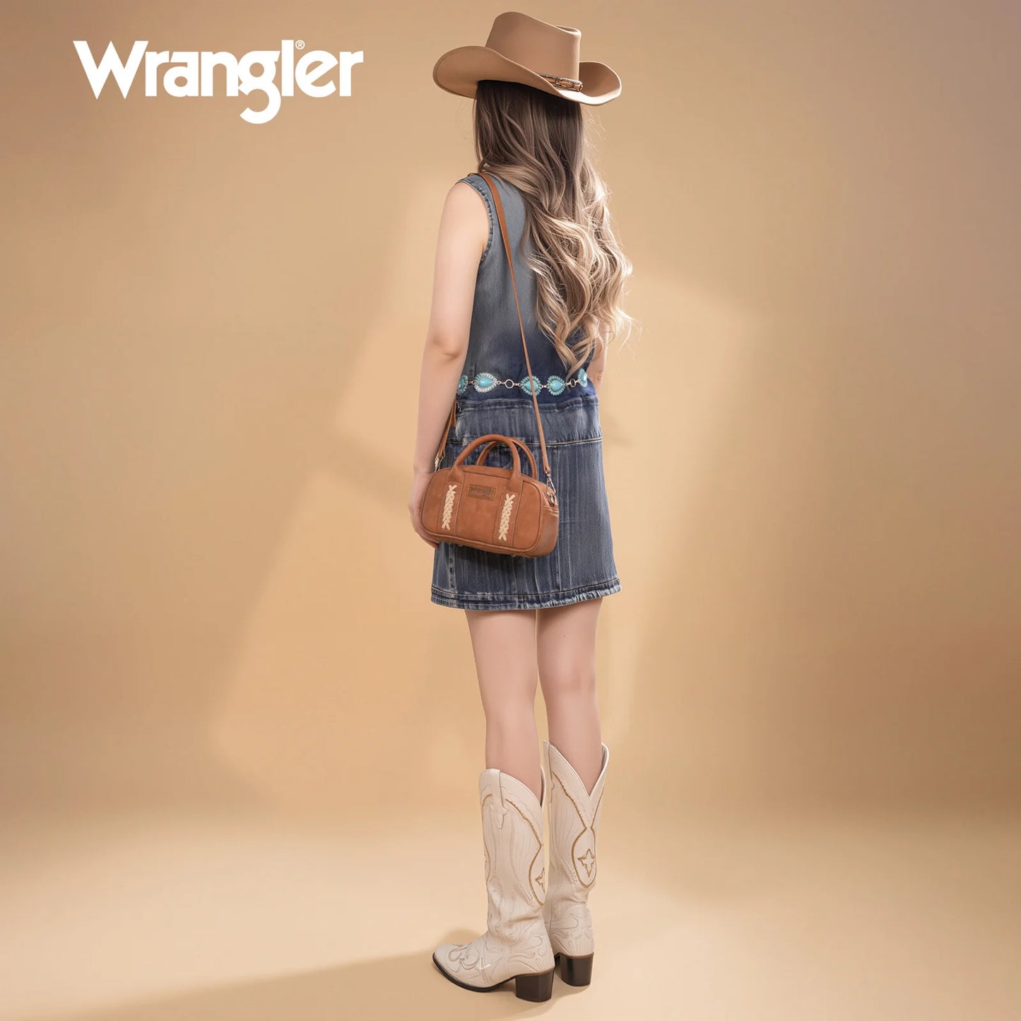 Wrangler Whipstitch Collection Mini Satchel/Crossbody Bag - Brown