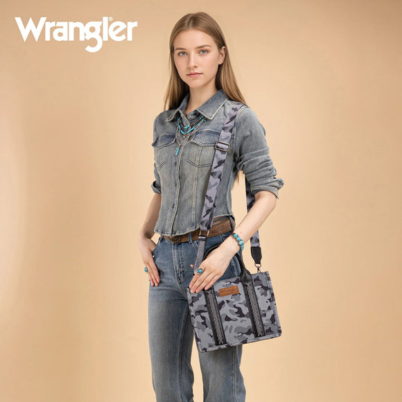 Wrangler Camo Print Concealed Carry Tote/Crossbody - Black
