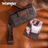 WRANGLER FLORAL TOOLED CARD WALLET WRISTLET - Coffee