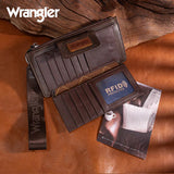 WRANGLER FLORAL TOOLED CARD WALLET WRISTLET - Coffee