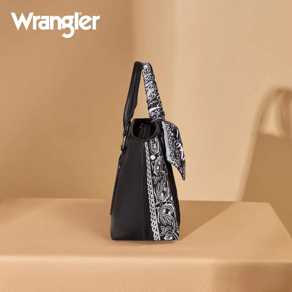 WRANGLER BANDANA PAISLEY PRINT TOTE/CROSSBODY - BLACK