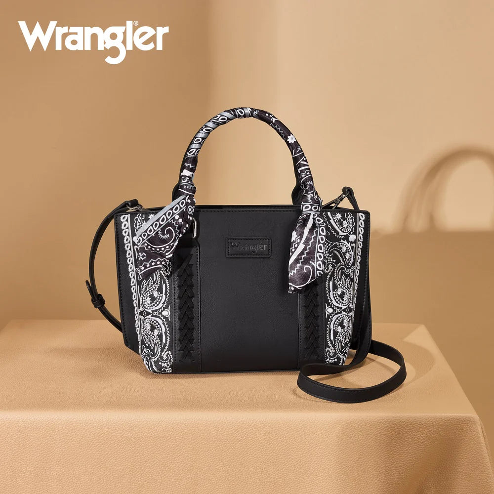 WRANGLER BANDANA PAISLEY PRINT TOTE/CROSSBODY - BLACK