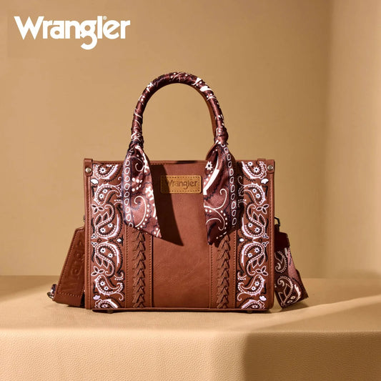 WRANGLER PAISLEY PRINT TOTE CROSSBODY BAG - BROWN