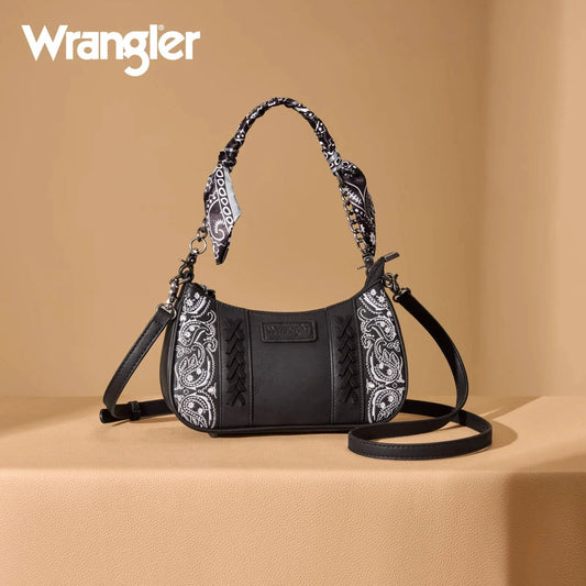 WRANGLER PAISLEY PRINT SHOULDER CROSSBODY BAG - BLACK