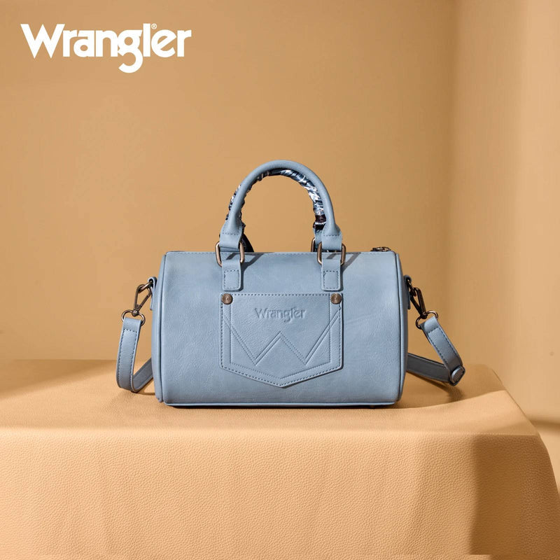 WRANGLER BANDANA PAISLEY PRINT BARREL CROSSBODY BAG - JEAN