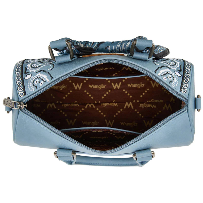 WRANGLER BANDANA PAISLEY PRINT BARREL CROSSBODY BAG - JEAN