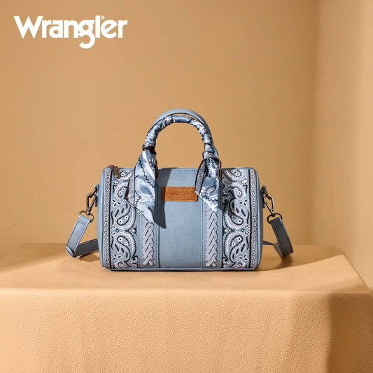 WRANGLER BANDANA PAISLEY PRINT BARREL CROSSBODY BAG - JEAN