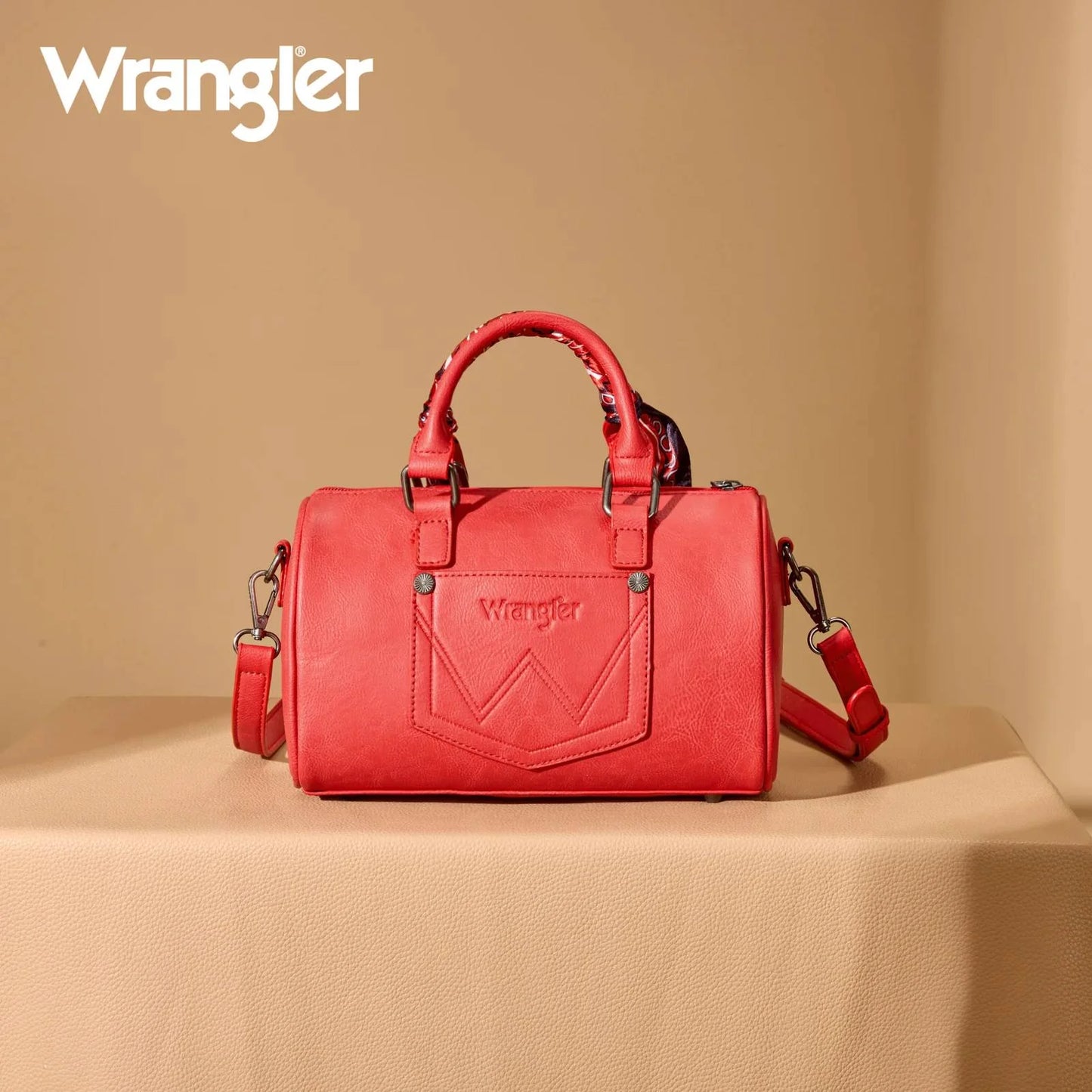 WRANGLER BANDANA PAISLEY PRINT BARREL CROSSBODY BAG - RED