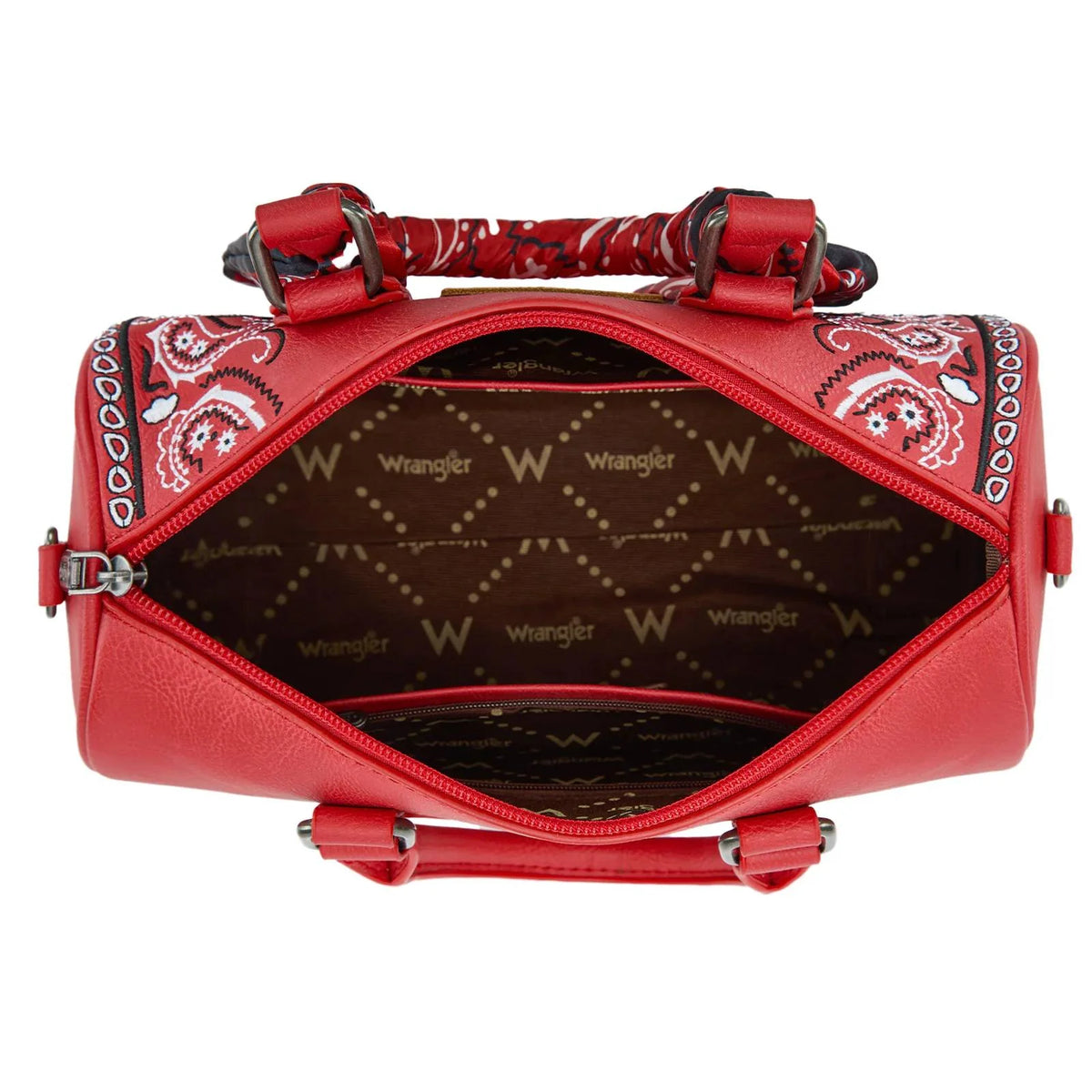 WRANGLER BANDANA PAISLEY PRINT BARREL CROSSBODY BAG - RED