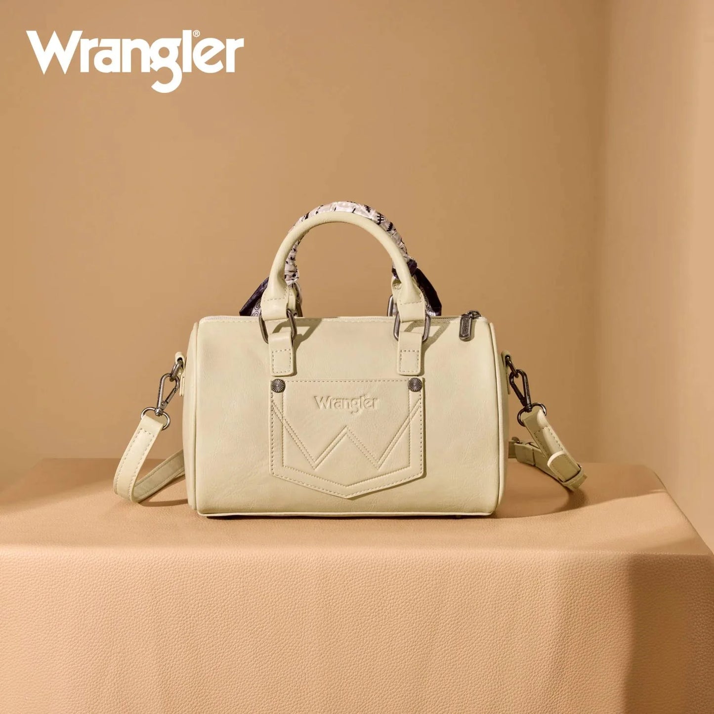 WRANGLER BANDANA PAISLEY PRINT BARREL CROSSBODY BAG - TAN
