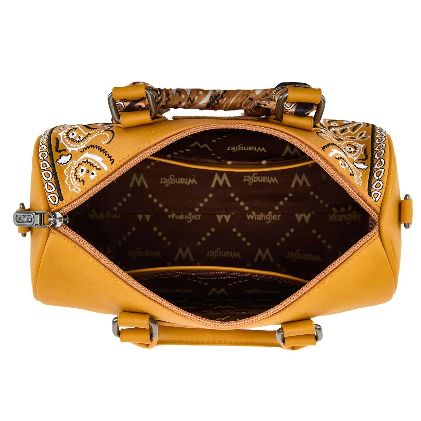WRANGLER BANDANA PAISLEY PRINT BARREL CROSSBODY BAG - YELLOW