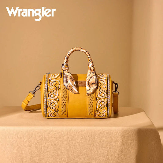 WRANGLER BANDANA PAISLEY PRINT BARREL CROSSBODY BAG - YELLOW