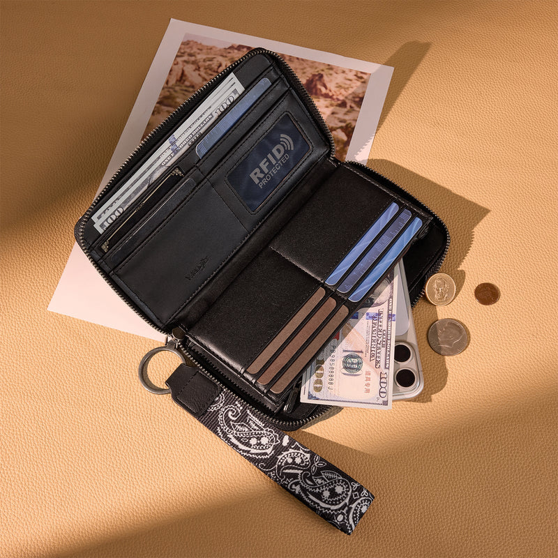WRANGLER PAISLEY PRINT WRISTLET WALLET - BLACK