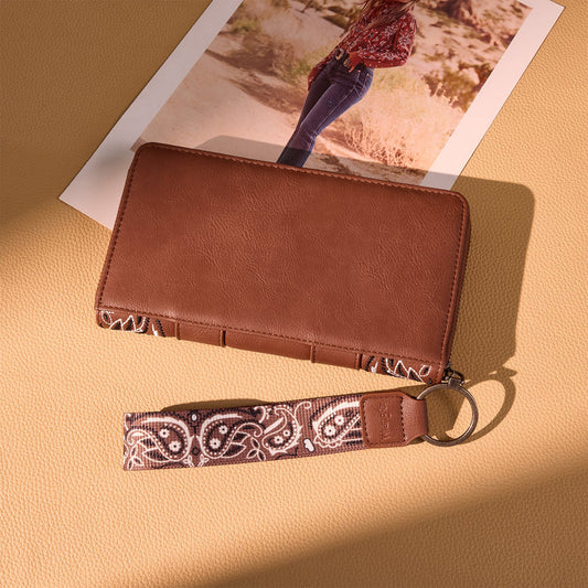 WRANGLER PAISLEY PRINT WRISTLET WALLET - BROWN
