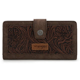 Wrangler Western Floral Tooled RFID Wallet - Coffee