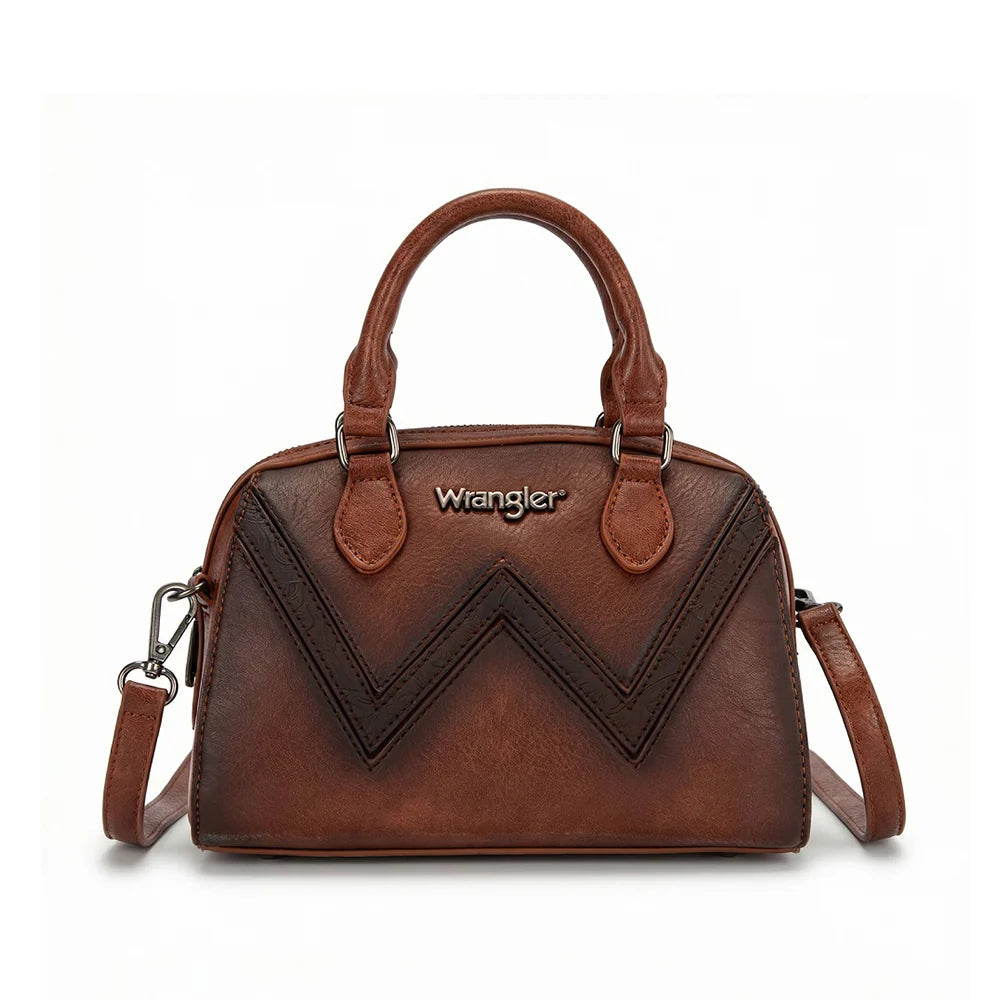 Wrangler Chevron Stitch Dome Satchel Crossbody Bag - Brown