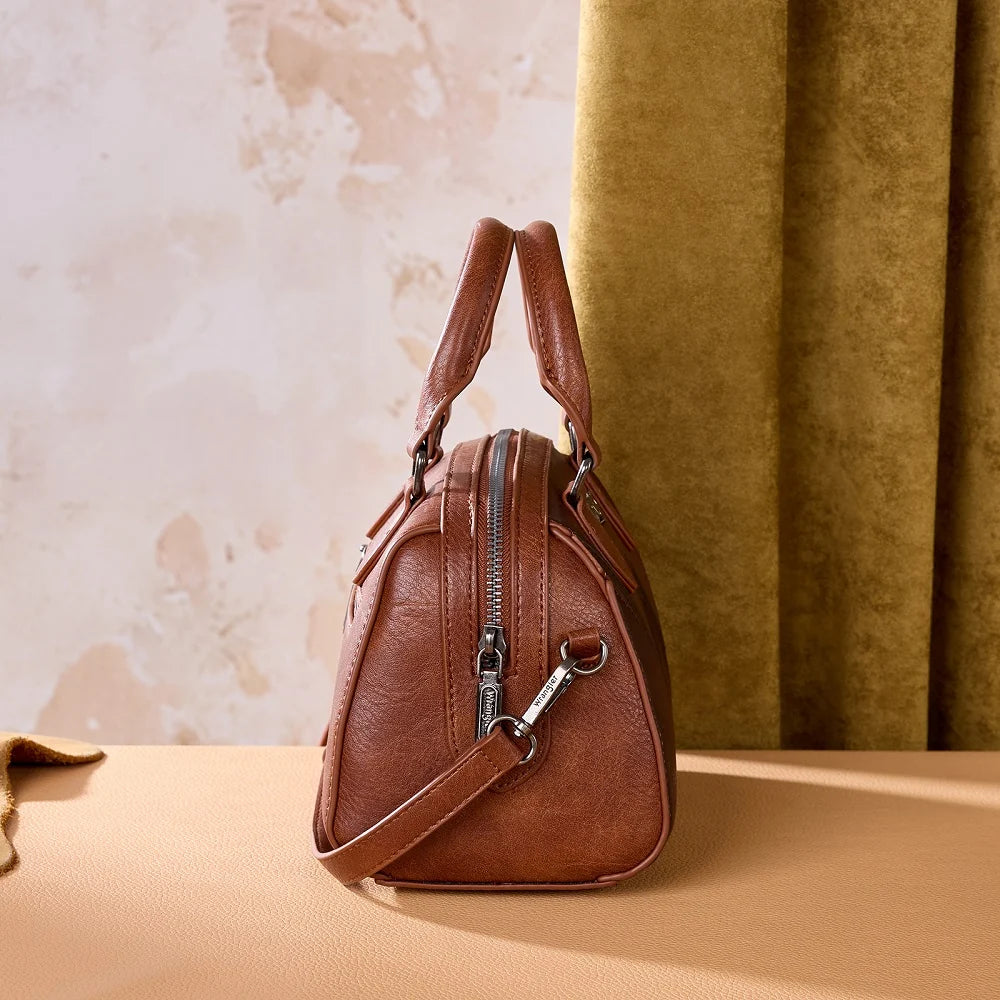 Wrangler Chevron Stitch Dome Satchel Crossbody Bag - Brown